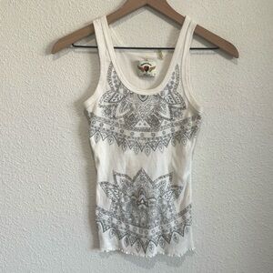 VTG Twisted Hearts Womens Small Y2K Beaded Boho Gothic Tank Top Preppy Geometric